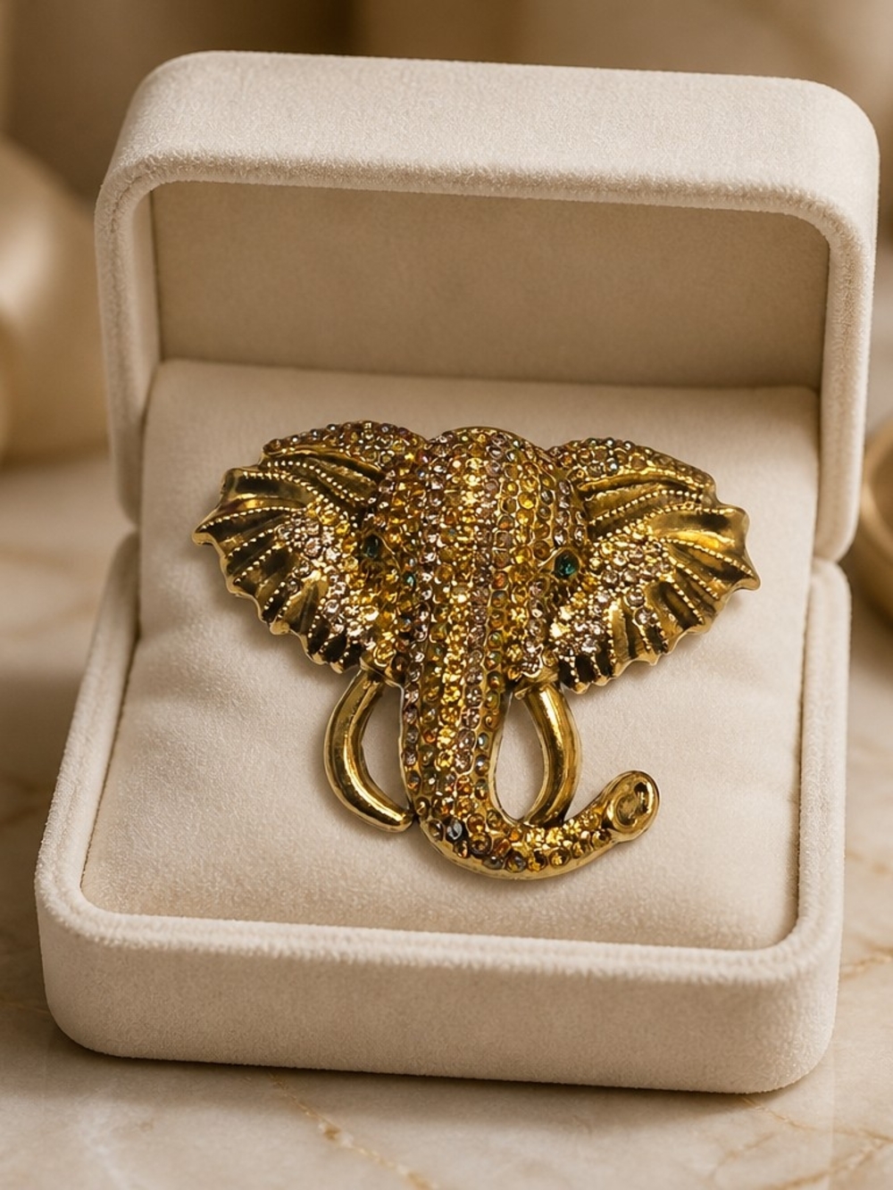 Gold Elephant Brooch Scarf Clip - Elegant Women's Jewelry